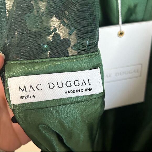 Mac Duggal Emerald Floral Embossed Illusion Midi Dress 67007 Size 4 - Picture 6 of 10